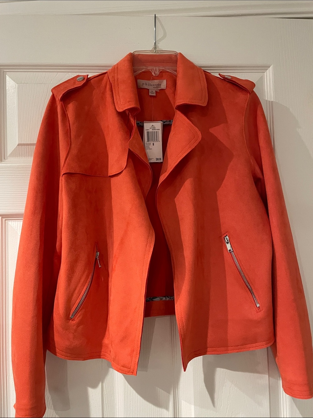 Philosophy Bright Orange Suede Bomber Jacket